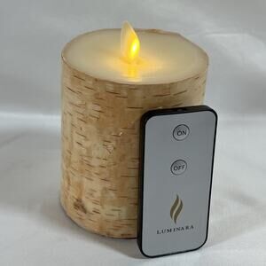 Luminara Real Bark Wrapped Battery Operated Flameless Wax Candle 3x4" Wood Birch